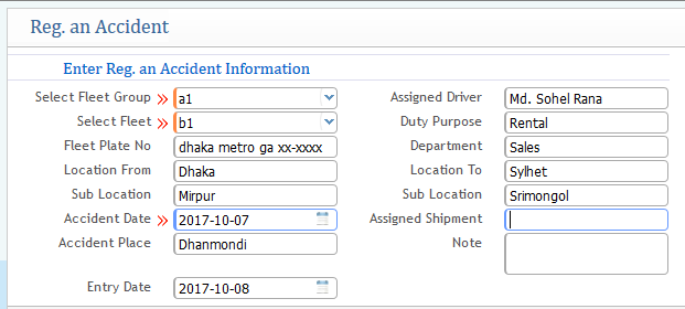 Registering Accident Vehicle